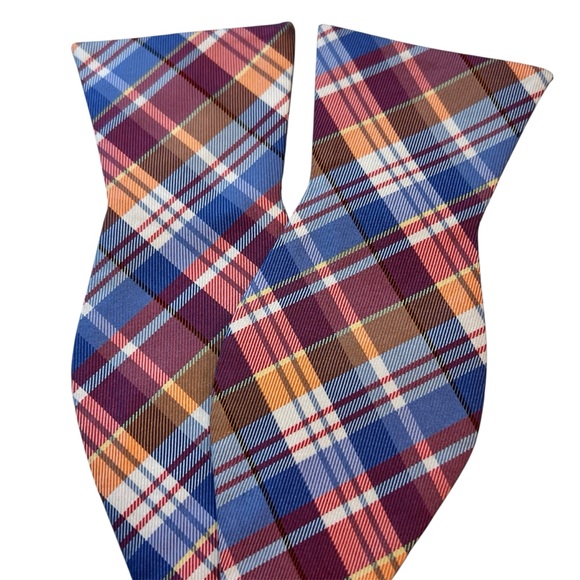 Tommy Hilfiger Mens 100% Silk Bow Tie Adjustable Self Tie Plaid Multicolor - Picture 1 of 6